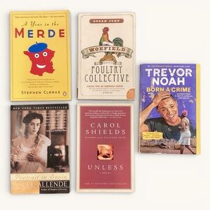 Stack of Novels Memoirs! Trevor Noah, Carol Shields, Isabelle Allende